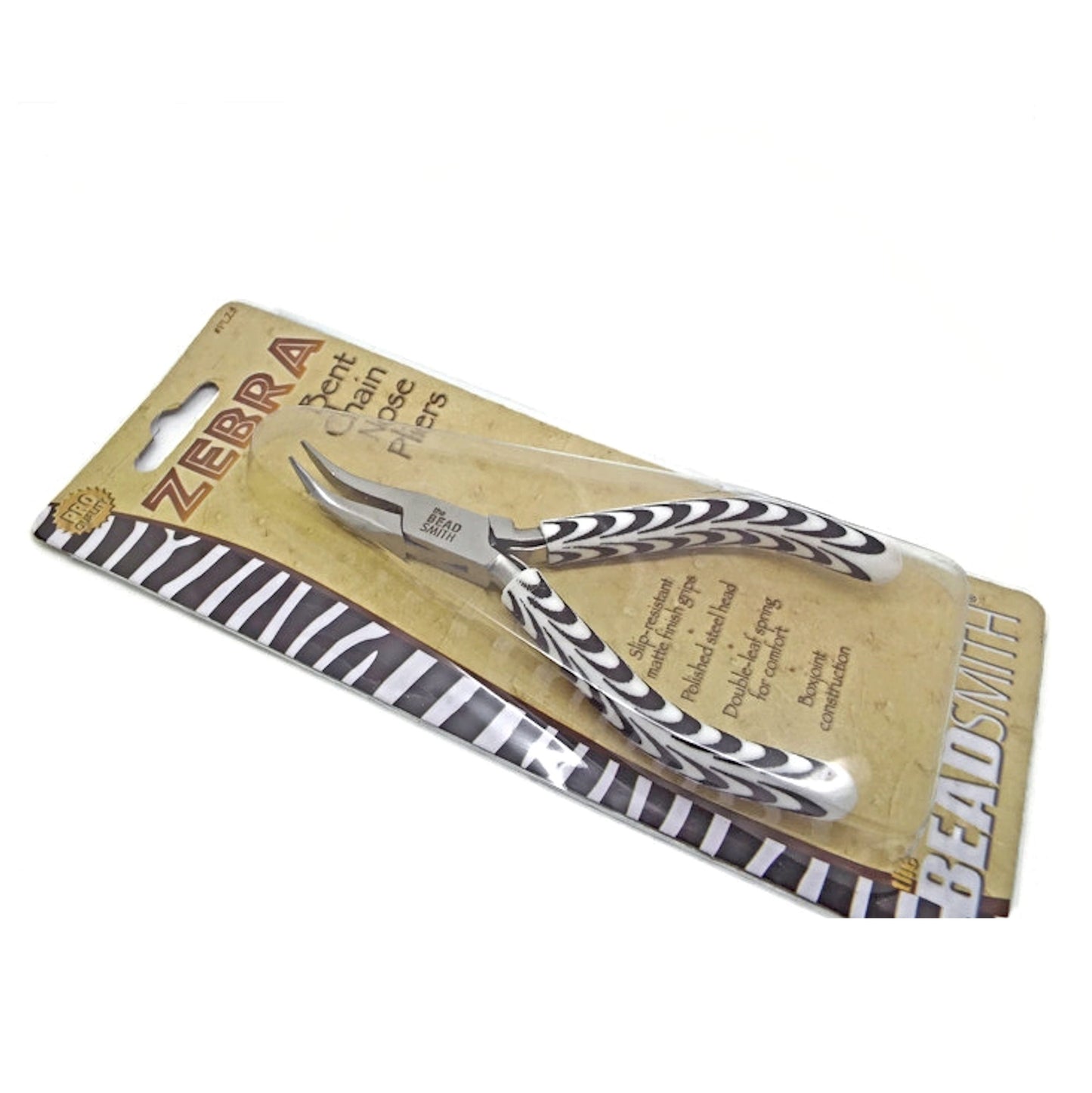 BeadSmith Bent Chain Nose Pliers in a Zebra Design, Boxjoint Jewellery & Crafting Tool