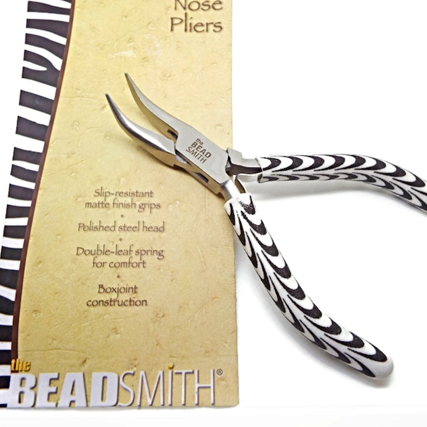 BeadSmith Bent Chain Nose Pliers in a Zebra Design, Boxjoint Jewellery & Crafting Tool