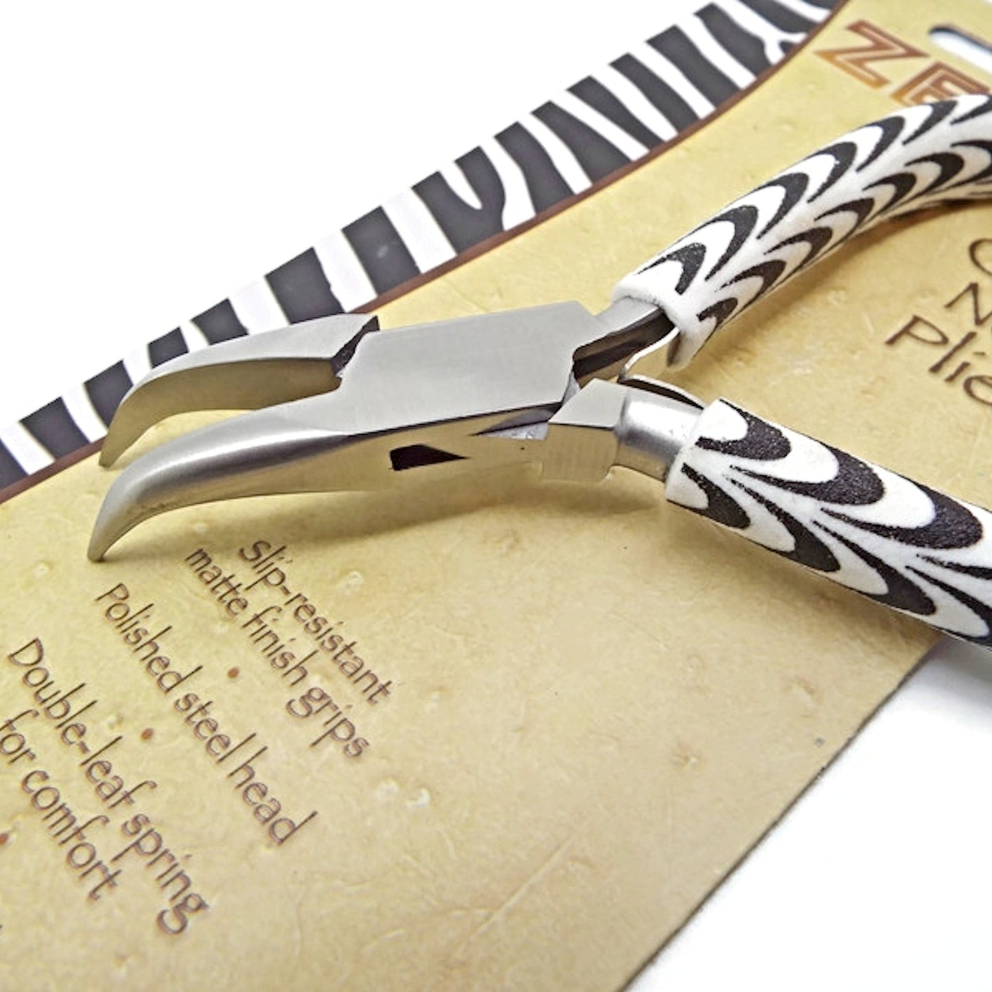 BeadSmith Bent Chain Nose Pliers in a Zebra Design, Boxjoint Jewellery & Crafting Tool