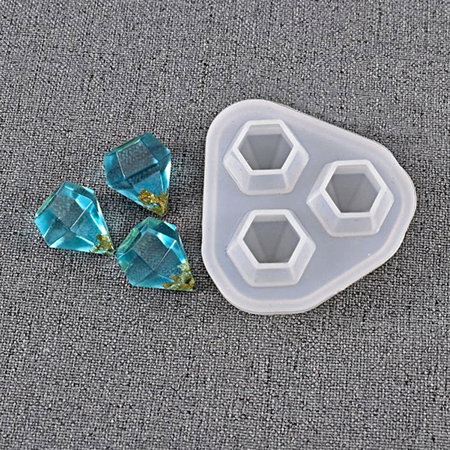 3 DIAMOND GEMSTONE Mould, Faceted Crystal Resin Tool, 42x44.5x19mm, DIY Jewelry Mould