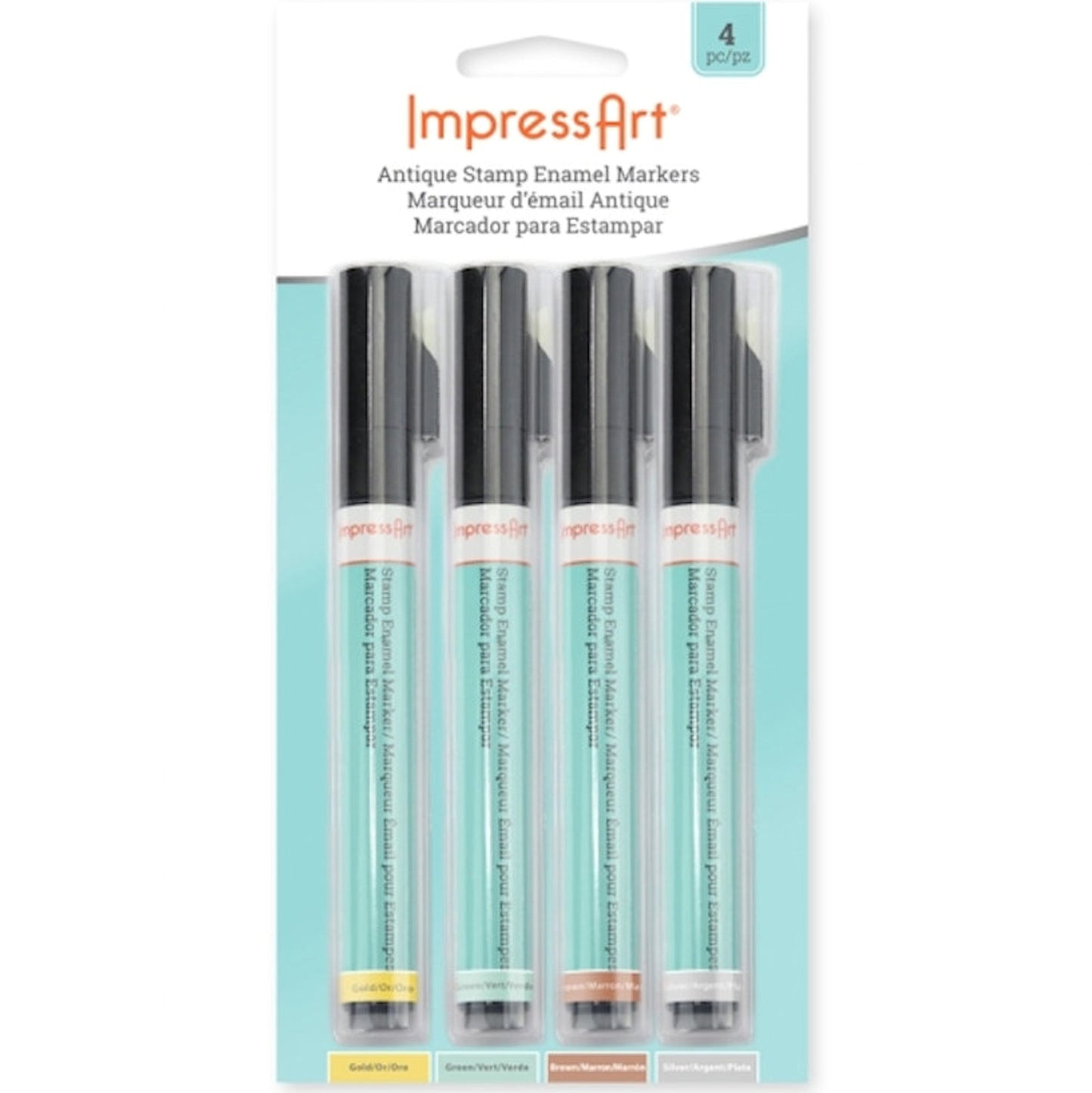 4 STAMP ENAMEL Markers for Metal Stamping, Acrylic Ink in Silver, Gold, Green & Brown, Metalwork and Stamping Supplies