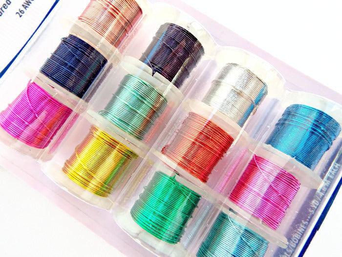 12 Pack Coloured Copper Wire in 4 Gauges, 0.41mm, 0.51, 0.64 & 0.81. Craft & Jewellery Wire