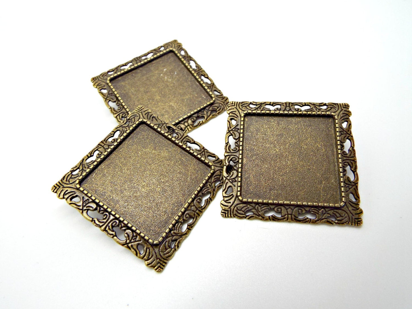 3 BRONZE BROOCH SETTINGS Cabochon Pendant or Brooch Blank with a Square Bezel Setting