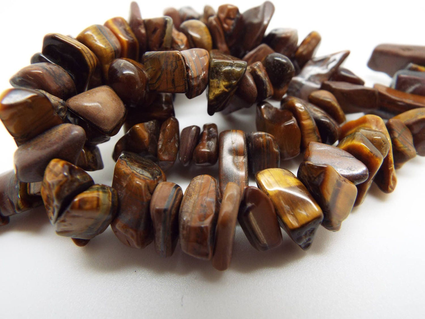 TIGER EYE Large Chip Beads, 15 Inch Strand of 10-12mm Natural Tigereye in Brown Black & Gold, Gemstone Jewellery Making