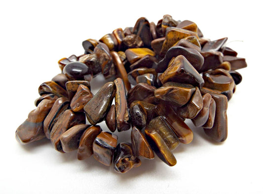 TIGER EYE Large Chip Beads, 15 Inch Strand of 10-12mm Natural Tigereye in Brown Black & Gold, Gemstone Jewellery Making