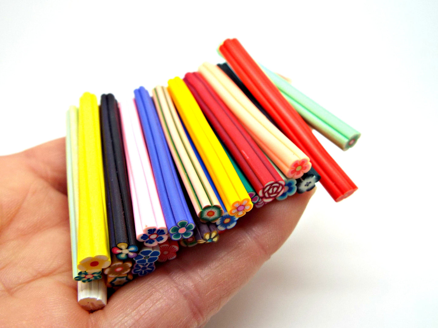 20 POLYMER CLAY FLOWER CANES, 2 Inch Length. Perfect for Nail Art, Scrapbooking, Slime & Mixed Media Crafts