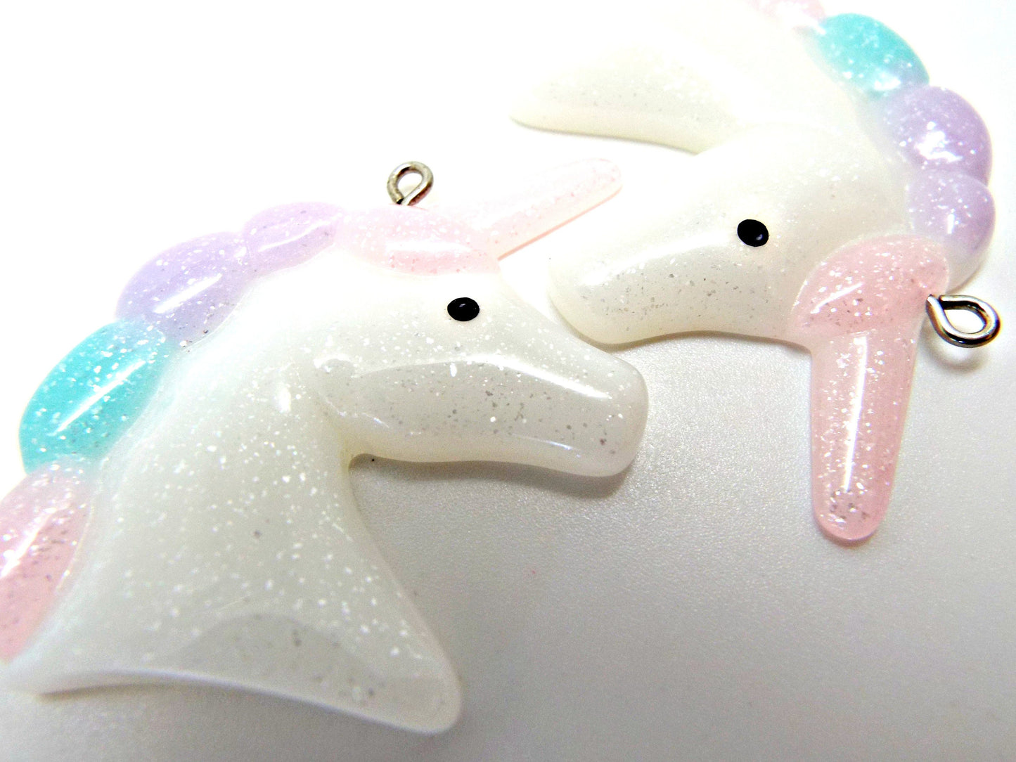2x 50mm LARGE UNICORN Pendants with Glitter for Jewellery, Keyrings and Bag Charms