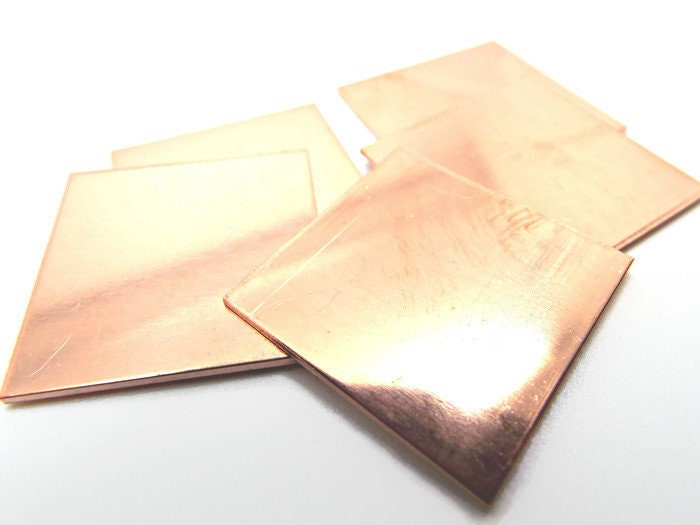5 BARE COPPER SQUARE BLANKS 25x25mm, 1mm Thick Tags for Jewellery Stamping