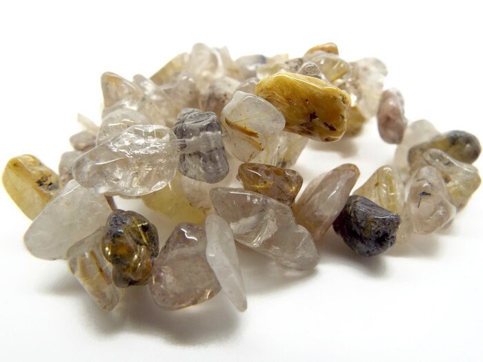 GOLDEN RUTILATED Quartz Semi-Precious Gemstone Chip Beads, 15in Strand, Natural Large Quartz Chips for Jewellery Making