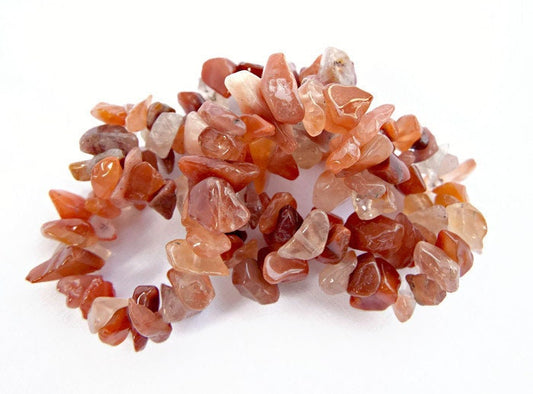 NATURAL LODOLITE Medium Gemstone Chip Beads, 16 Inch Strand of Orange Red Peach Stone for Jewellery Making