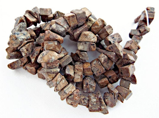 LEOPARDSKIN JASPER Small Chip Beads, 15 Inch Gemstone Strand, Brown and Orange Stone for Jewellery Making