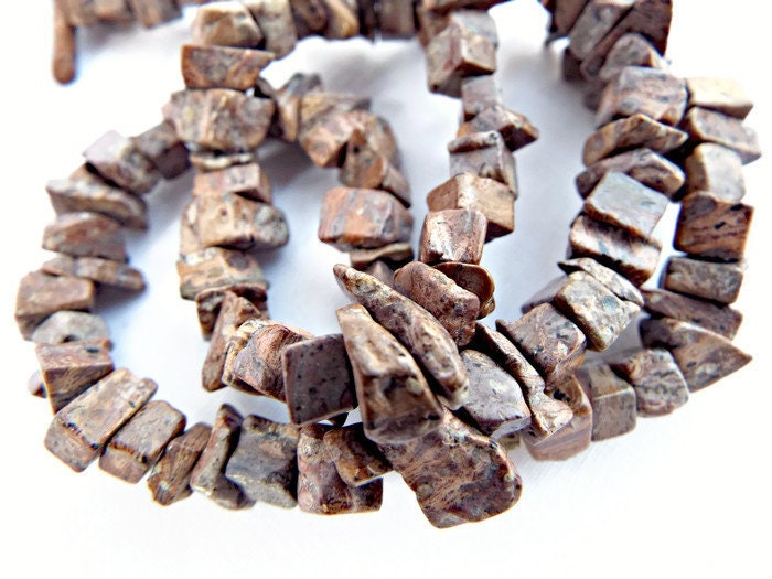 LEOPARDSKIN JASPER Small Chip Beads, 15 Inch Gemstone Strand, Brown and Orange Stone for Jewellery Making
