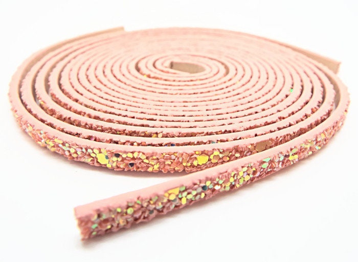 2 METRES OF Pink Glitter Faux Leather Cord, 5x2mm Flat Bracelet Cord for Sparkle Jewellery Making