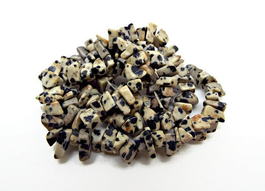 DALMATIAN JASPER Gemstone Chip Beads, 15 Inch Strand of Natural Stone in Black and Grey, Gemstone Jewelry Making