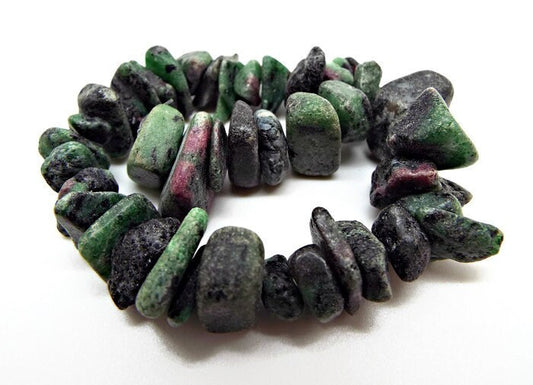 RUBY IN ZOISITE Nuggets, 8 Inch Strand of Green Gemstone with Ruby Inclusions, Large Stone Jewellery Beads