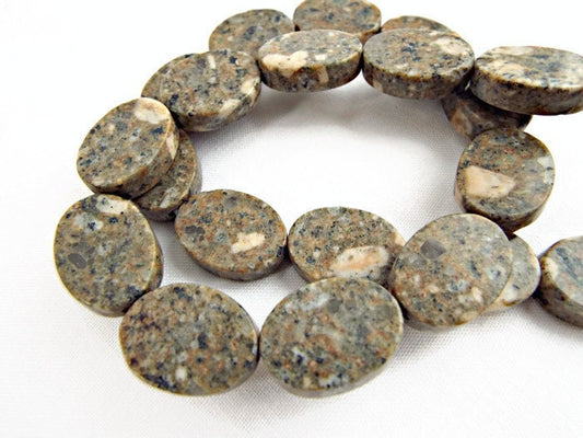 SESAME JASPER Flat Oval Gemstone Beads, 16in Strand of 22 Stones Jewellery Making Supplies