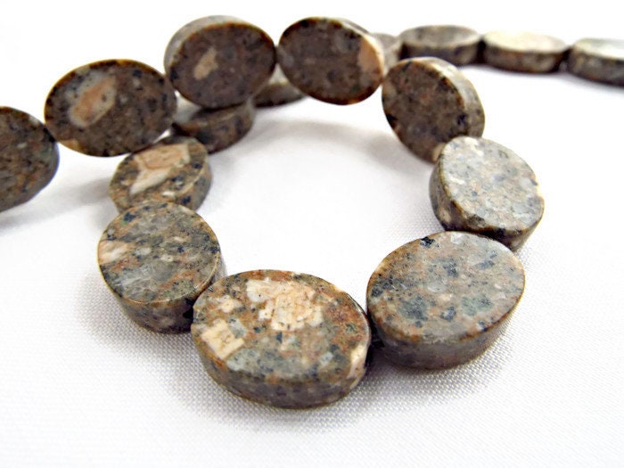 SESAME JASPER Flat Oval Gemstone Beads, 16in Strand of 22 Stones Jewellery Making Supplies