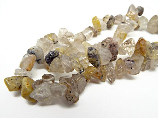 GOLDEN RUTILATED Quartz Semi-Precious Gemstone Chip Beads, 15in Strand, Natural Large Quartz Chips for Jewellery Making