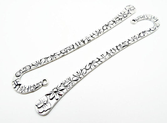 5 SILVER BUTTERFLY and Flower Bookmark Blanks, Antique Style Metal, Add Charms & Beads for a Perfect Gift
