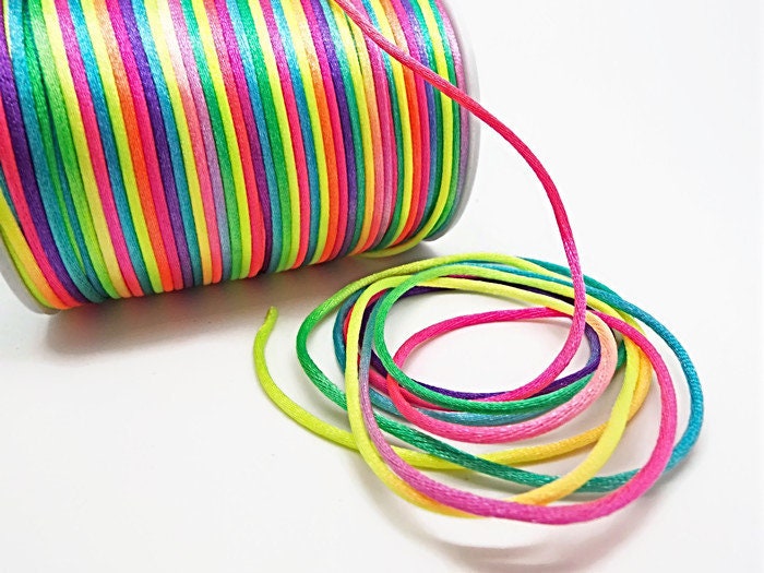 5M RAINBOW RATTAIL Silky Jewellery Cord 2mm Thick in a 5 Metre Strand Polyester Cord for Jewellery Making and Macrame