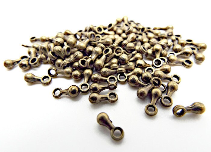 100 Bronze Chain Ends, Metal Teardrop Necklace End Drops with 2mm Hole