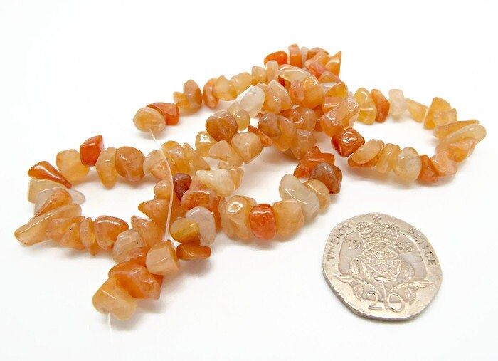 RED AVENTURINE Gemstone Chip Beads, Medium Sized Red Orange Stone on a 15in Strand, Gem Jewellery Making