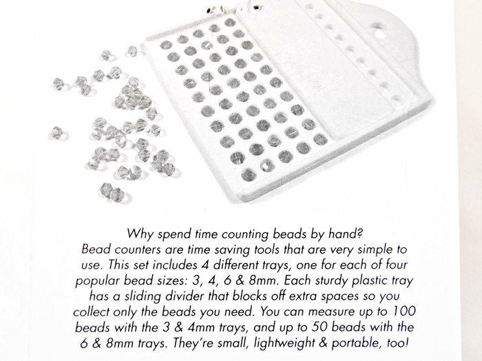 4 BEADSMITH BEAD COUNTER TRAYS for 3 to 8mm Beads, Adjustable and Portable