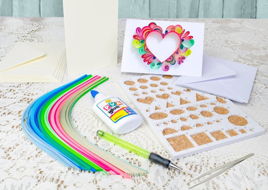 COMPLETE QUILLING Starter Kit, 12 Projects, Make Quilled Cards, Includes Tool, Papers, Quilling Board, Cards and Envelopes