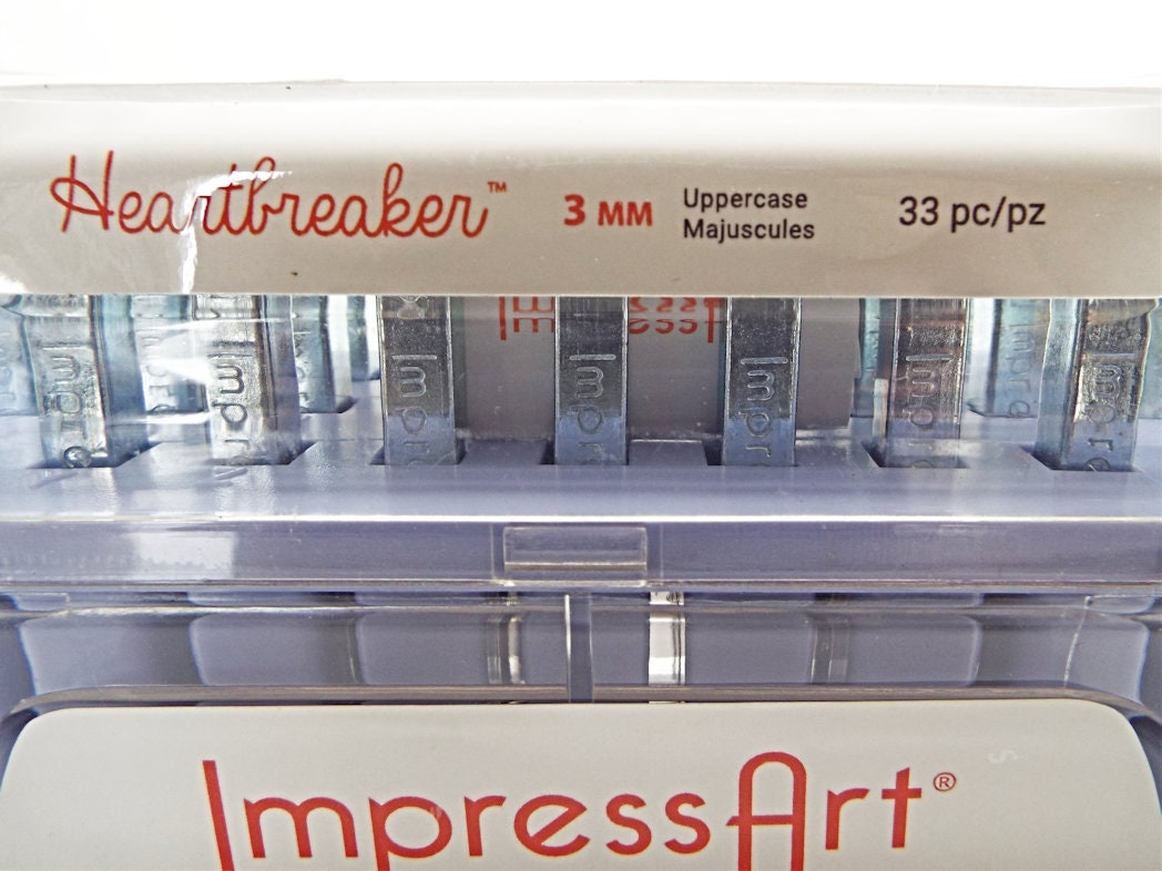 33PC ALPHABET FONT STAMPS Uppercase Metalwork Letter Stamps in Heartbreaker Font From ImpressArt