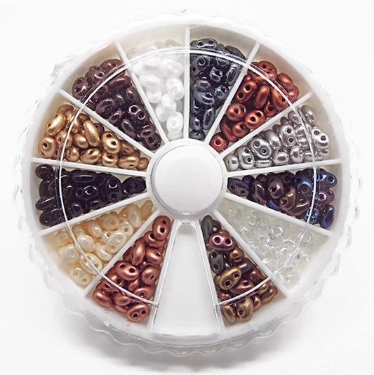 360 PRECIOSA DUO Twin Hole Beads in a 12 Color Wheel, 30 Per Section, Beading Supplies