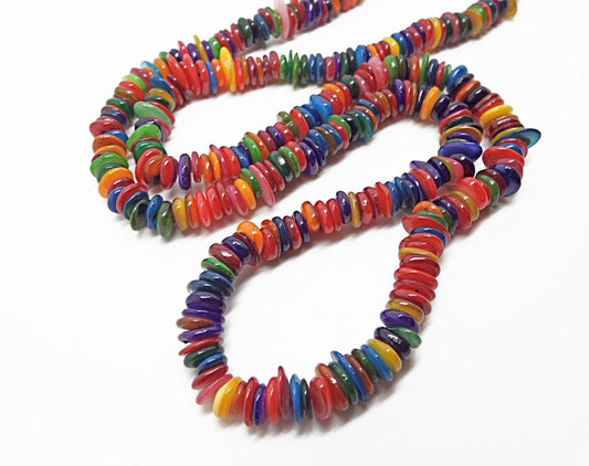 MULTICOLOUR DISC Shell Beads 29 Inch Strand in Rainbow Colours, Dyed Mother of Pearl Shell