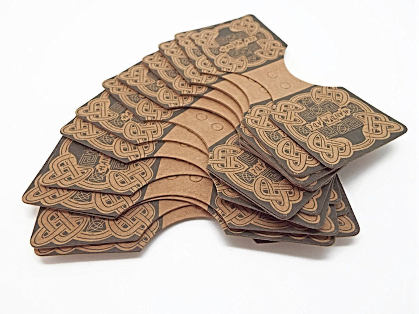 50 BROWN CARD Jewellery Foldover Display Cards, 90x35mm Handmade Logo Necklace Hangers for Craft Show Display