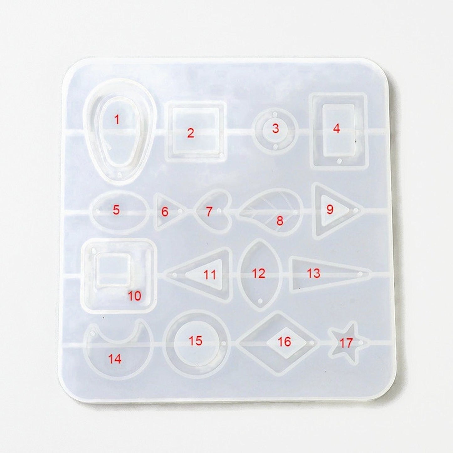 17PC PENDANT & CHARM MOULD 165x157x7mm. Suitable for Resin, UV Resin & Polymer Clay in Mixed Shapes