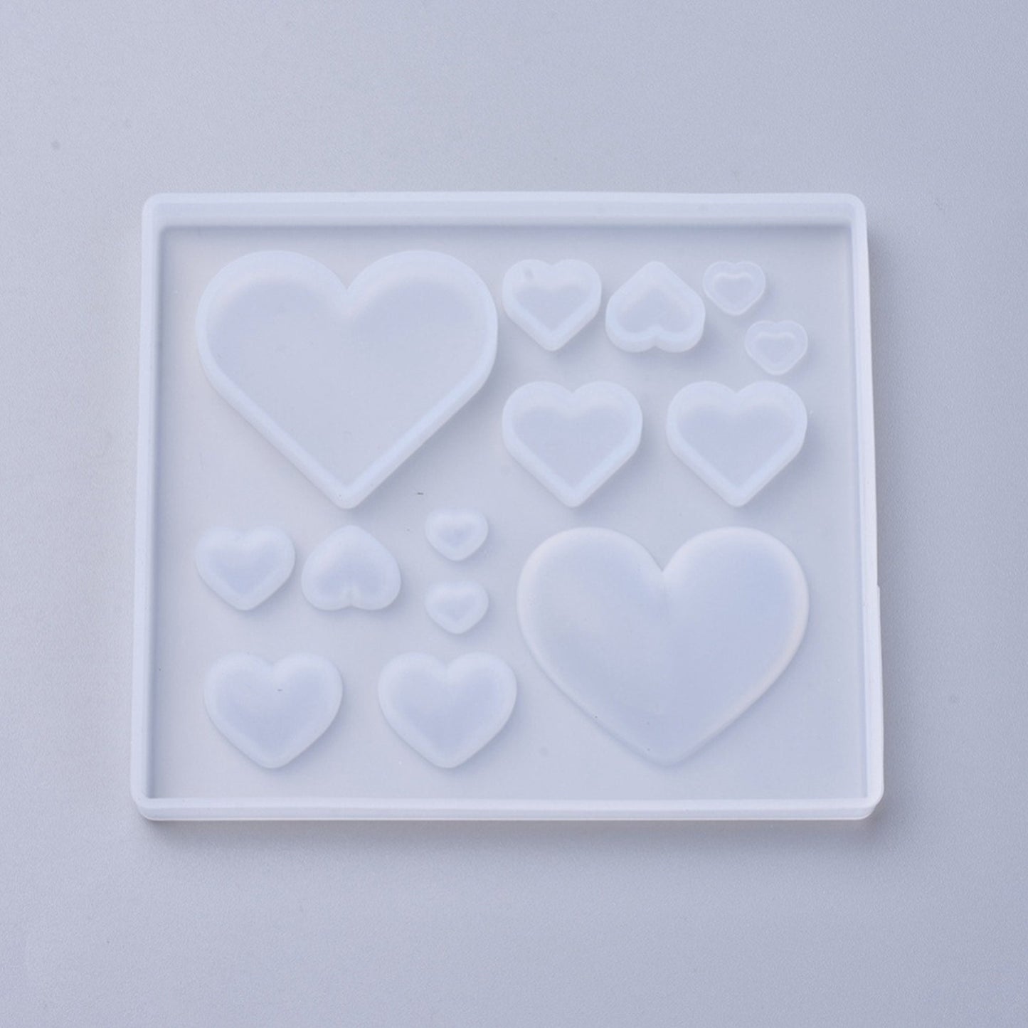 Multi Hearts Silicone Mould, Domed and Flat Hearts 34mm to 5mm for Jewellery Crafts with Resin and Clay