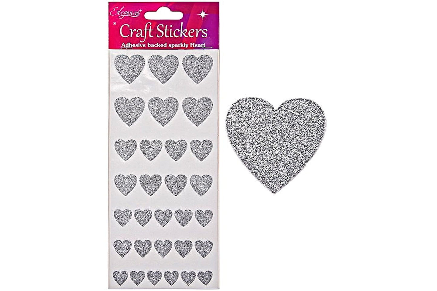 GLITTER STICKERS, Set of 90 in 3 Colours, Rose Gold, Silver and Gold Glitter Hearts, Self Adhesive