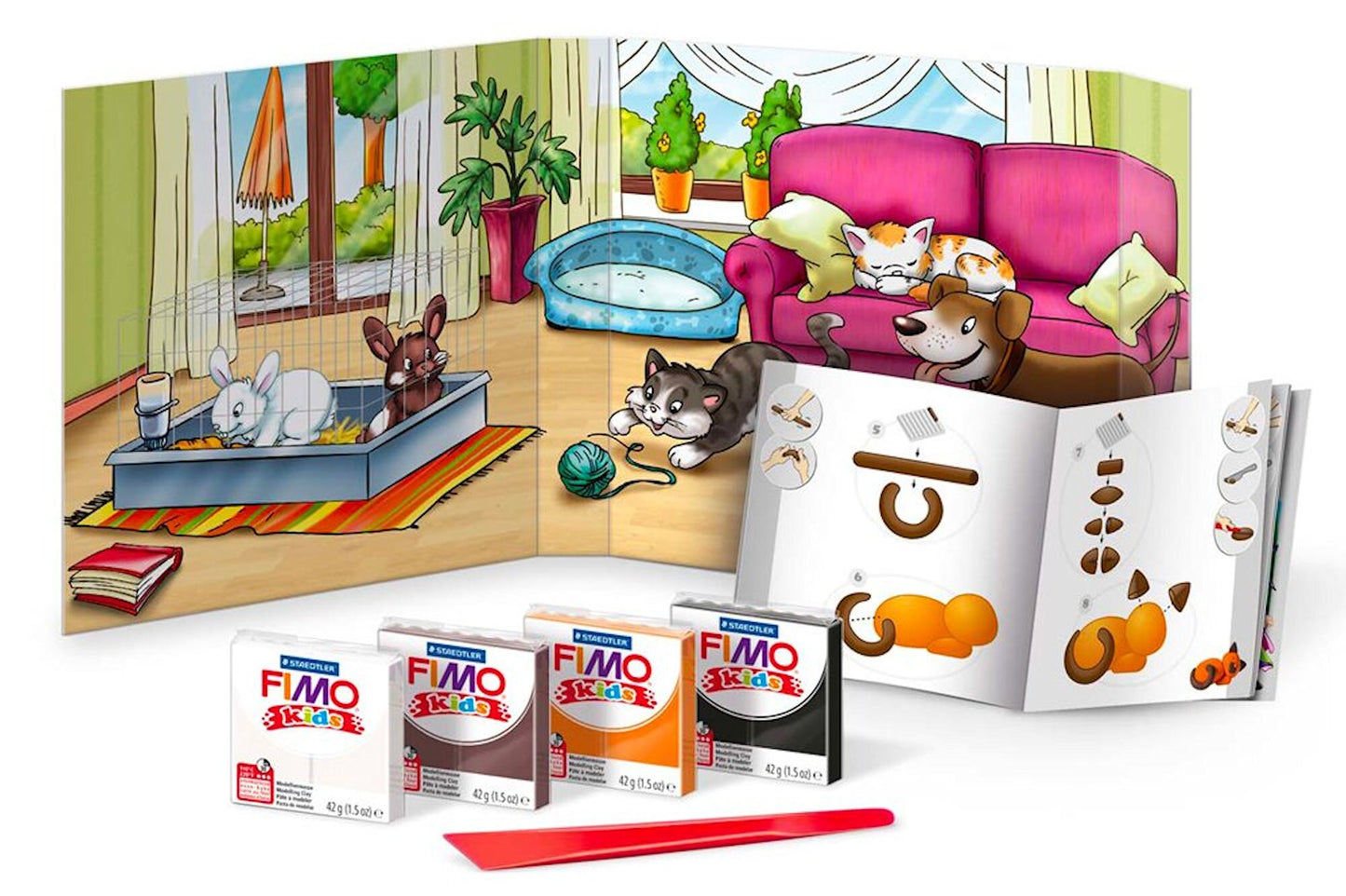Fimo Kids Polymer Clay Pet Modelling Kit, Childrens Crafts, Rabbit Dog & Cat Clay Craft Christmas or Birthday Gift