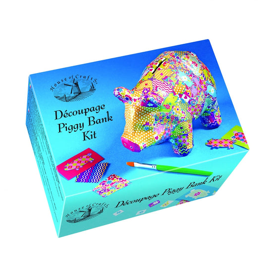 PIGGY BANK Decoupage Craft Starter Kit with Full Instructions, Paper Mache Money Box Kit for Kids