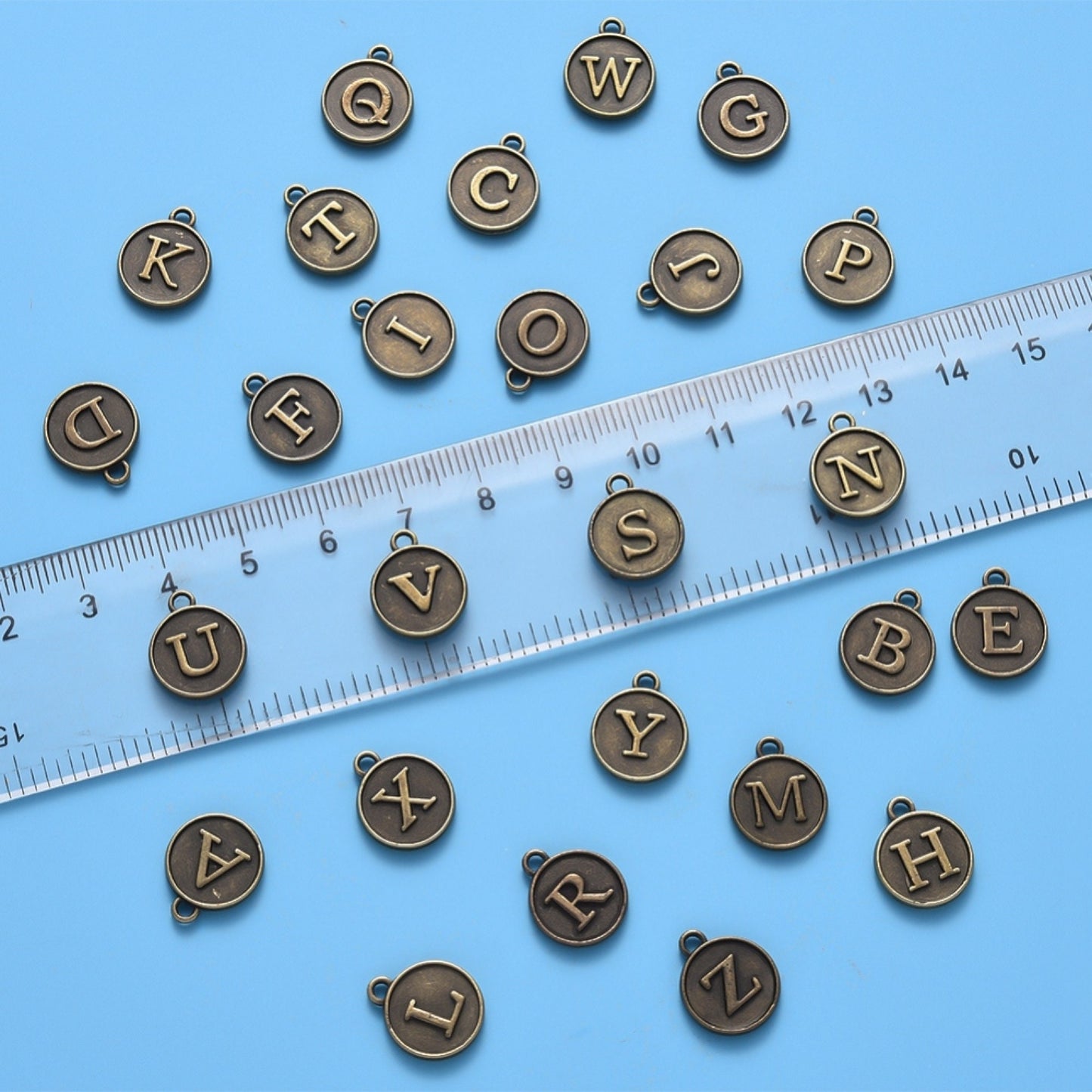 26 ANTIQUE BRONZE Letter Charms One of Each Initial Letter, 14x12mm, Double Sided Jewellery Charms