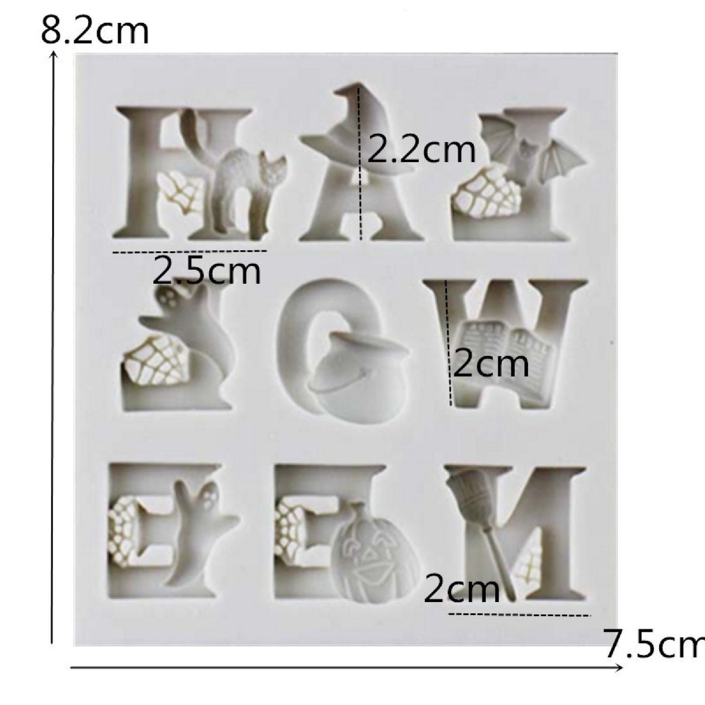 HALLOWEEN LETTERS Silicone Mould, 82x75mm including Cats, Ghosts, Spider Web for Halloween Decor & Jewellery Making