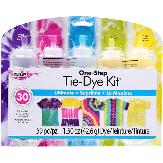 TULIP 59pc TIE DYE Kit with 5 Colors, Just Add Water, Includes Gloves, Rubber Bands, Tie Dye Projects, One-Step Craft Kit