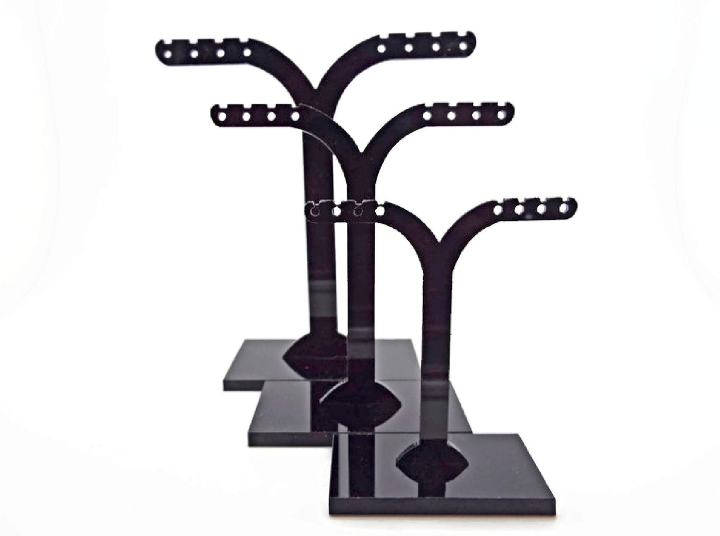 3 BLACK EARRING DISPLAY STANDS, Holds 4 Pairs Per Stand, Compact Photo Prop with Removeable Base