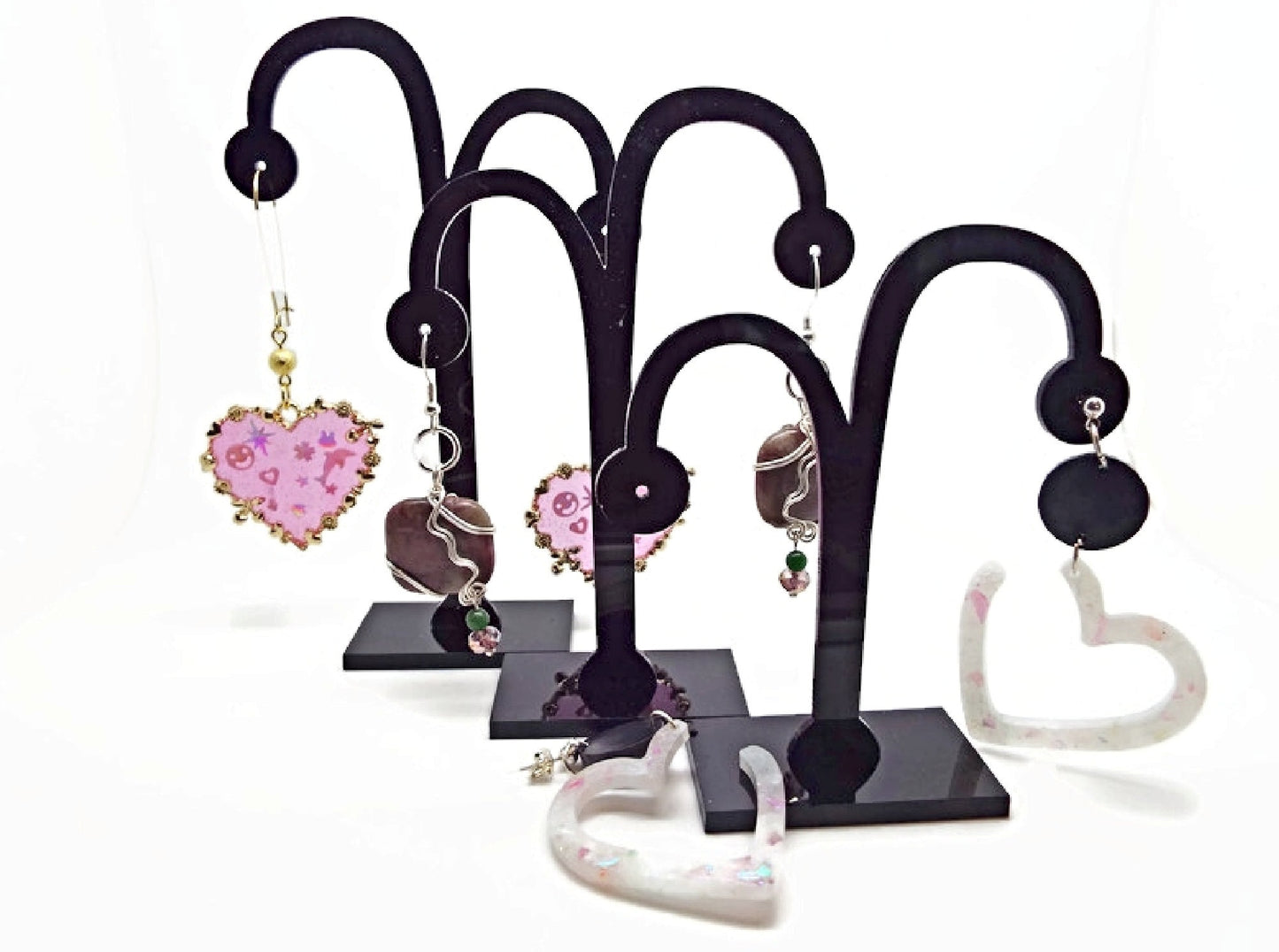 SET OF 3 BLACK Earring Display Jewellery Tree Stands, Holds 1 Pair Per Stand, Photo Prop or Earring Organisers