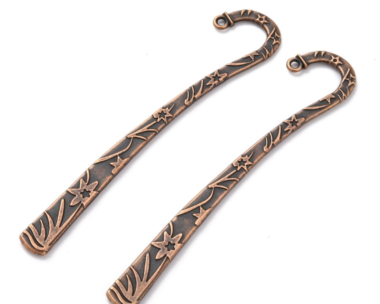 5 RED COPPER Floral Bookmarks, Antique Style Bookmark Blanks for Beads, Tassels & Charms, 118mm Bookworm Gift