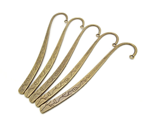 5 ANTIQUE BRONZE Flower Bookmarks, 120mm Metal Blanks for Beads Tassels or Charms, Bookworm Gift
