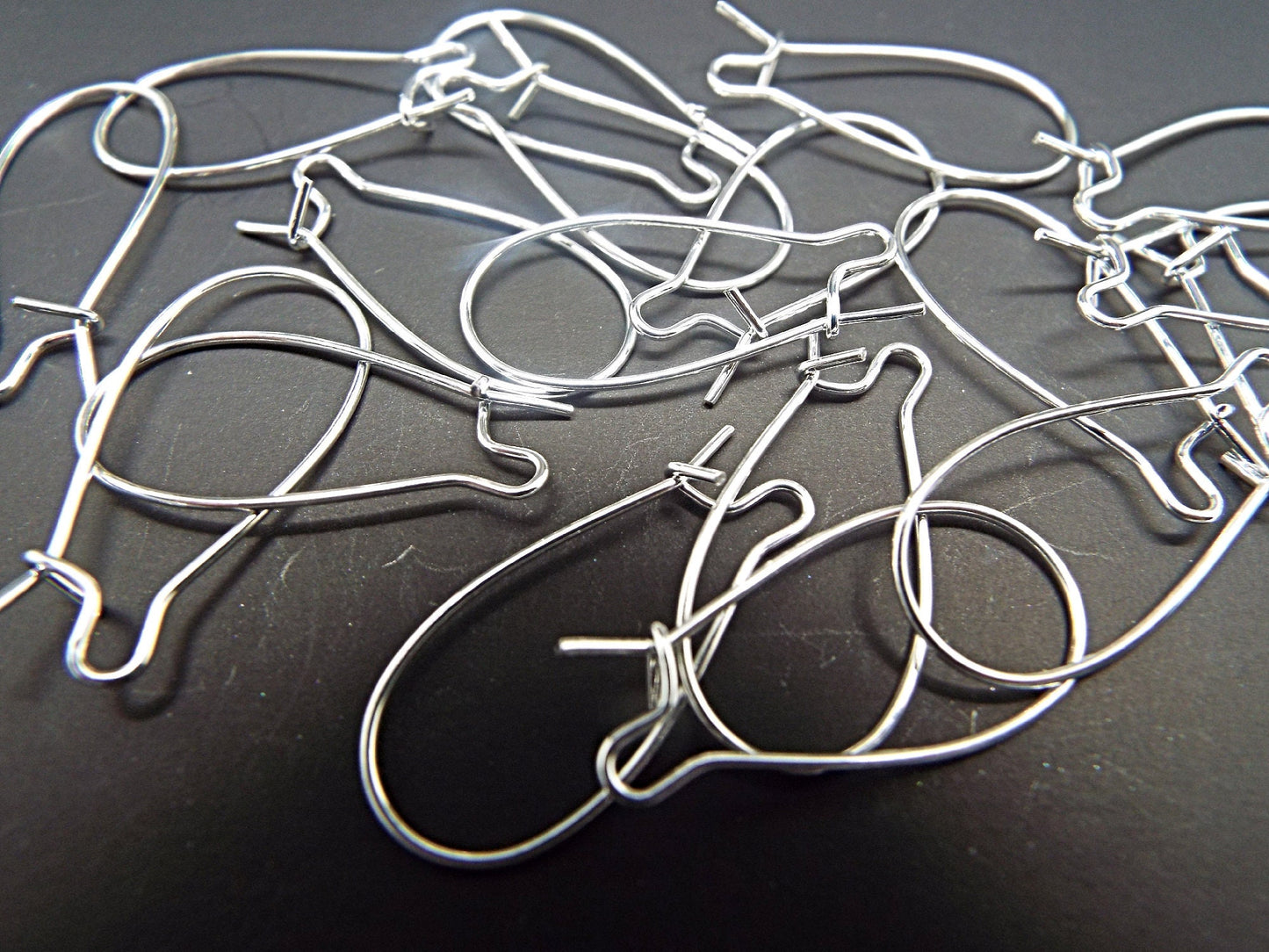 50 SILVER TONE Kidney Ear Wires, 25x12mm, Metal Earring Findings for Jewellery Making