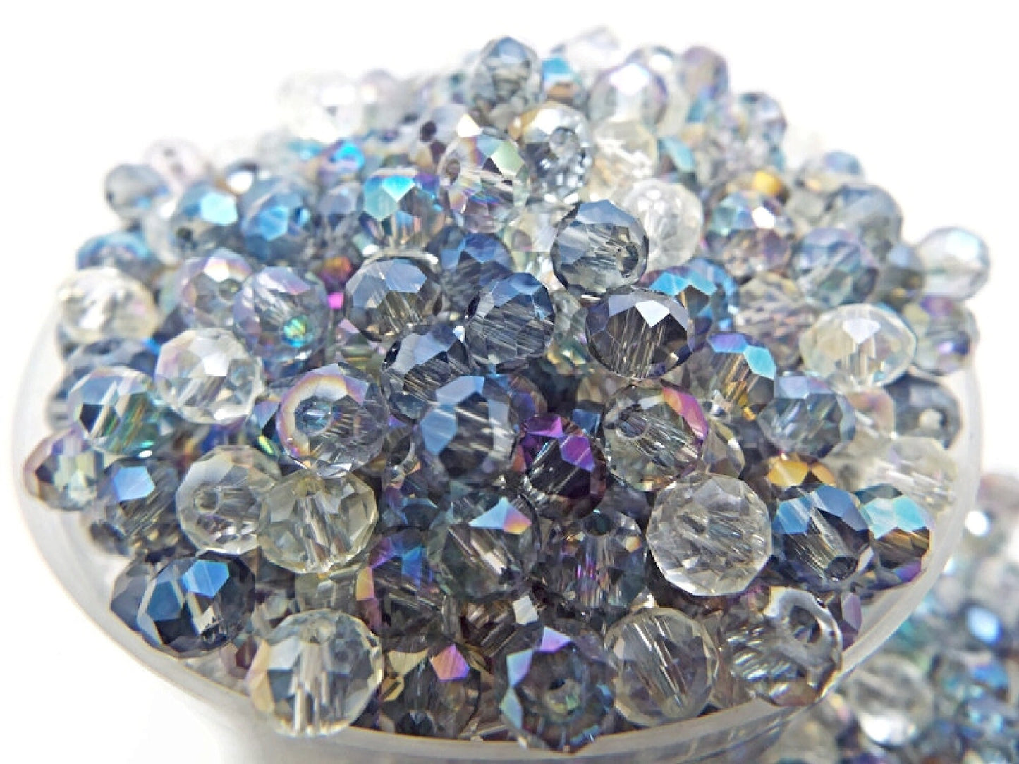 6mm ELECTROPLATED TRANSPARENT Crystal Rondelle Beads, Faceted Glass in Blue Purple Champagne Mix, Pack of 200, 6x5mm