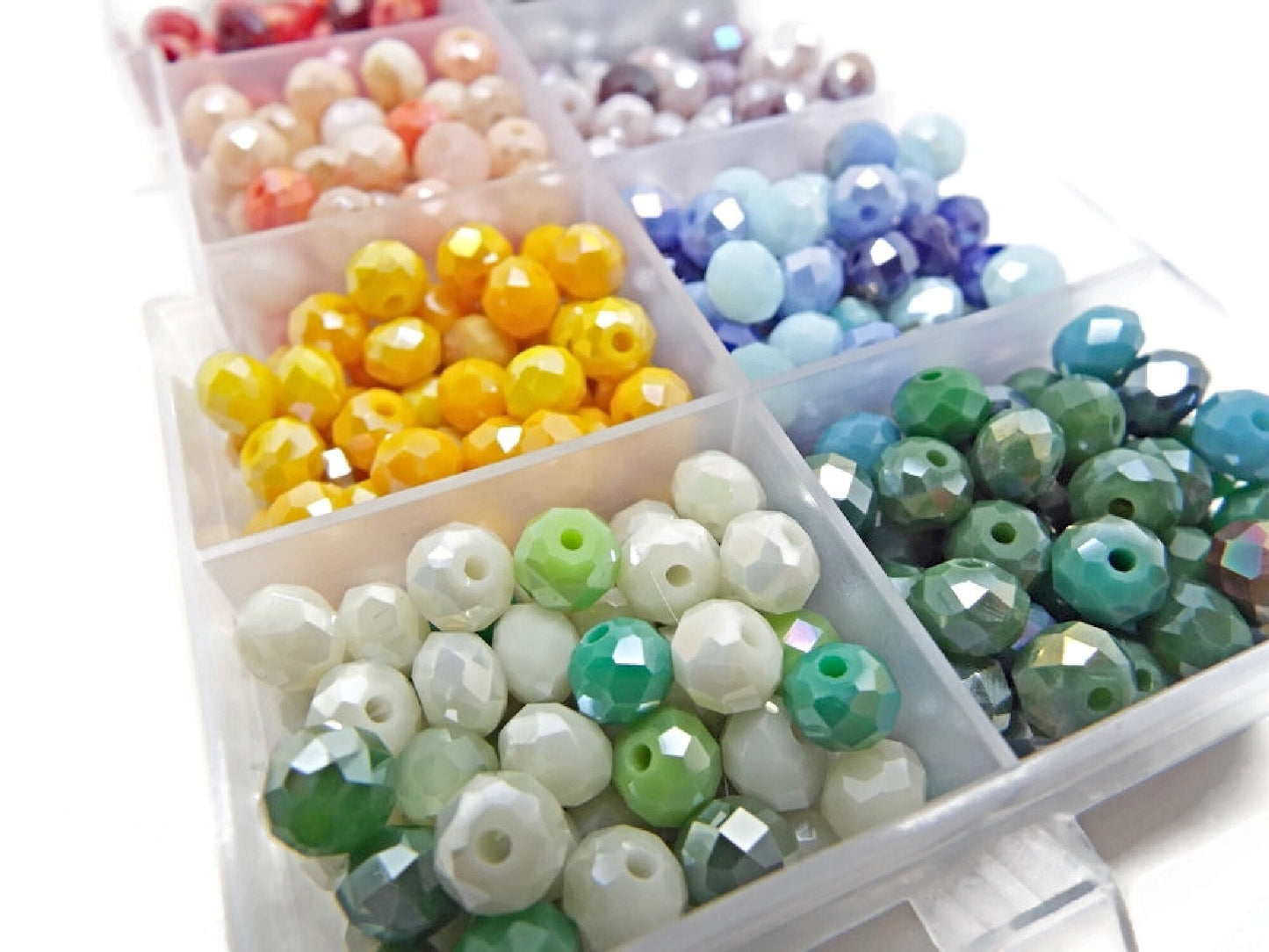 GLASS RONDELLE BEAD BOX 6x4mm Glass Beads with AB Coating, 750 Beads in 10 Color Mix