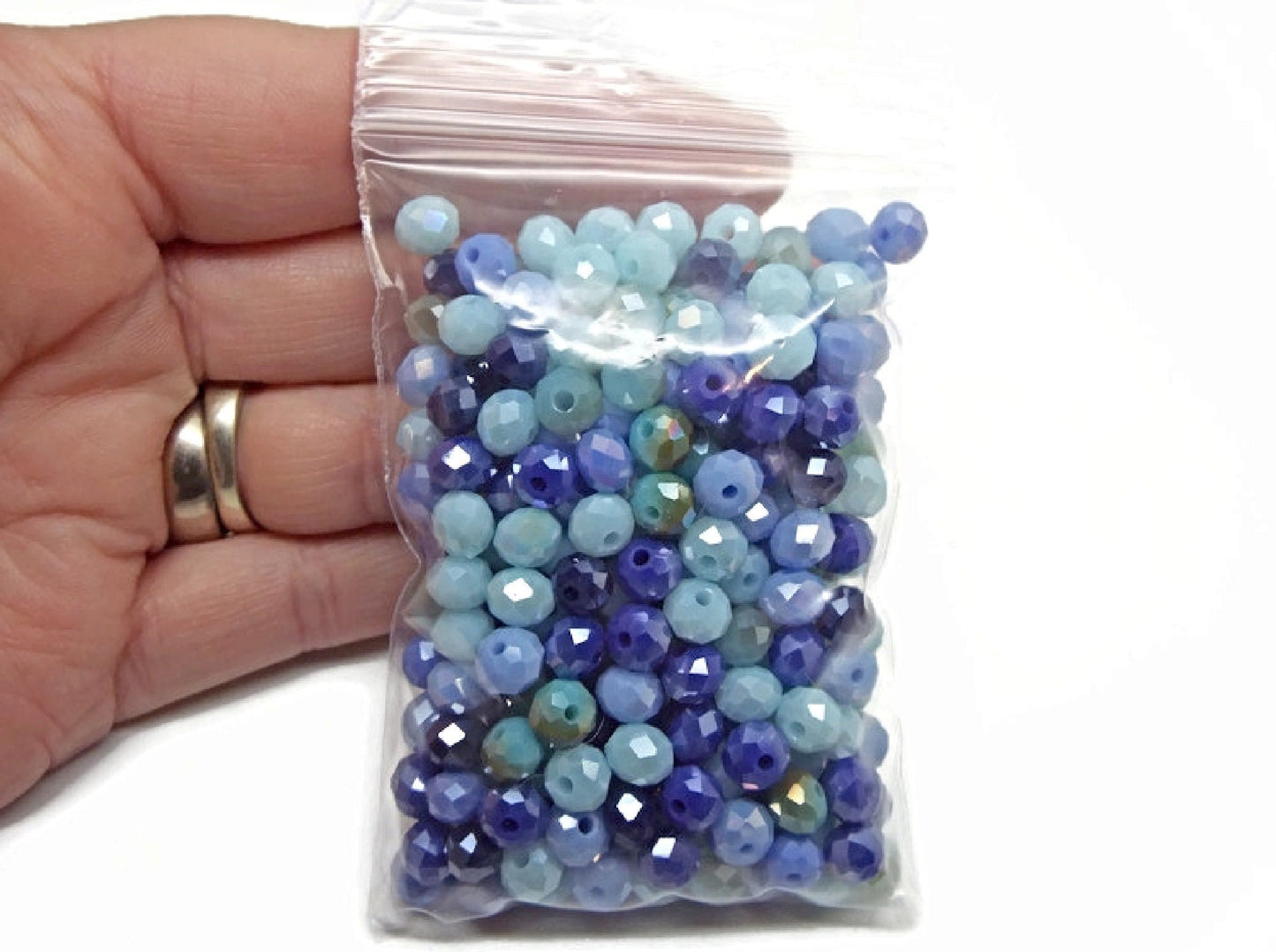 300 GLASS RONDELLE FACETED BEADS Available in 7 Colour Mixes, 6x4mm with AB Coating and 1mm Hole
