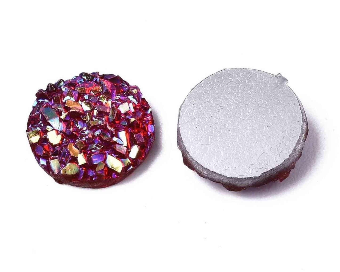 100 Faux Druzy Resin Cabochons, 8mm Flatback Round in Pinks and Silver Mix, Sparkle Embellishments for Jewelry and Crafting