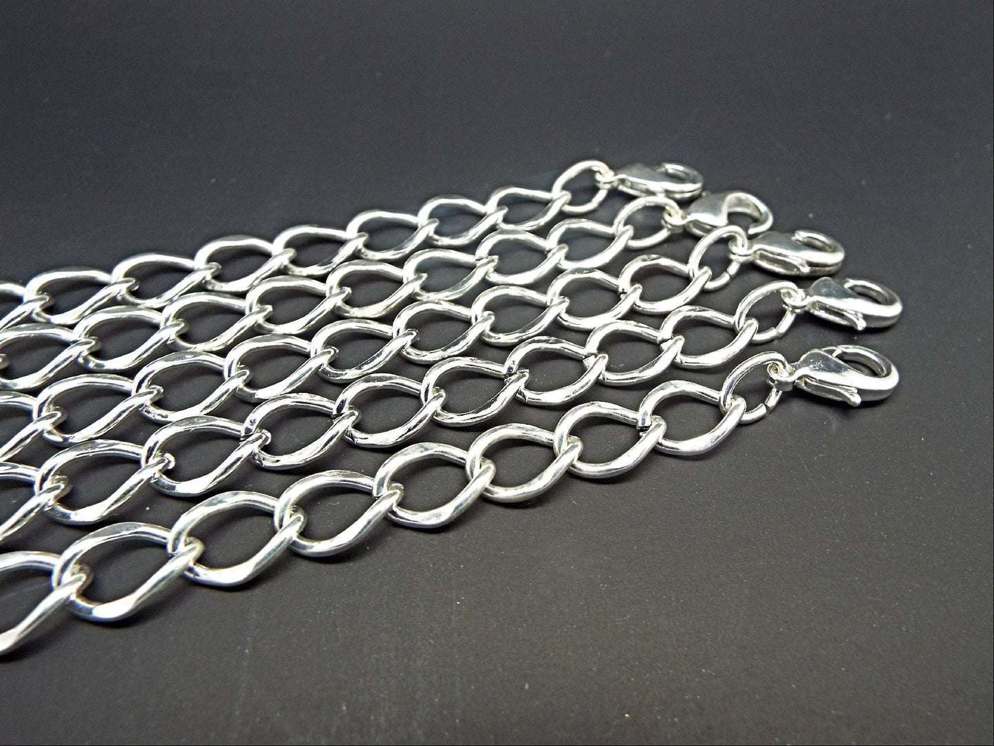 5 SILVER CURB Chain Bracelets, 23cm with 12x8mm Link and 15mm Lobster Clasp, Charm Bracelet Findings Blanks